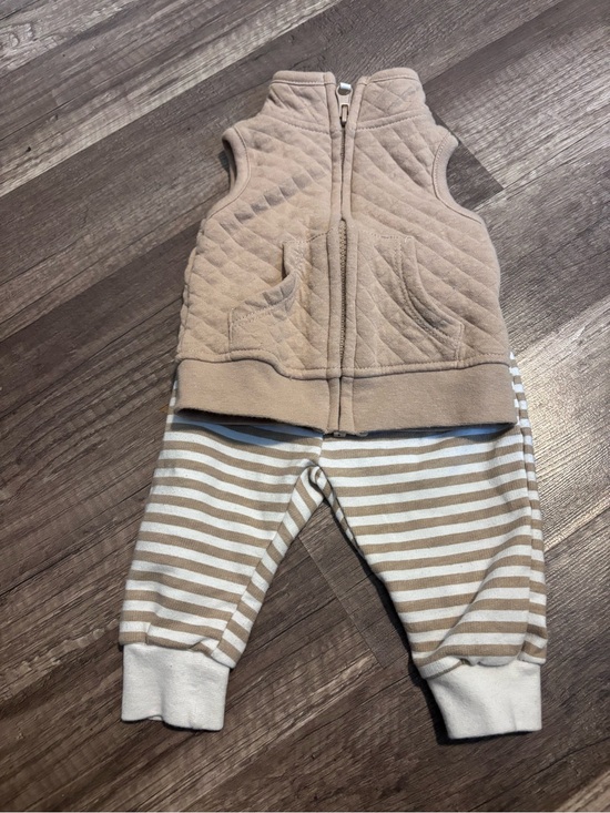 Other - Kids Quilted Zip Jacket and Striped Bottoms Set in Tan